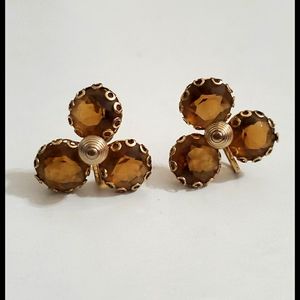 VINTAGE topaz amber colored gold tone screw back earrings